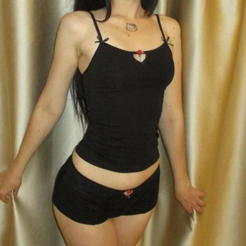 Women's black crop tops loungewear set, soft cotton for comfortable sleep