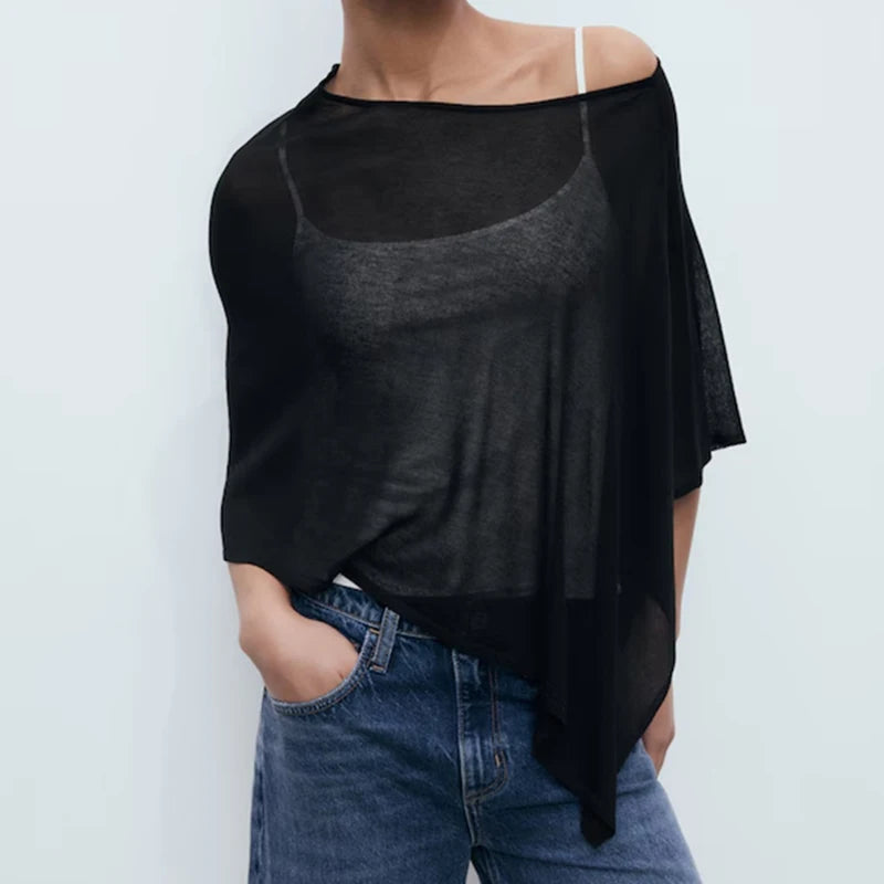 Black lightweight crop top, stylish cover-up for casual wear