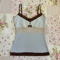 Women's lace trim crop tops in blue and brown for casual wear