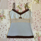 Women's lace trim crop tops in blue and brown for casual wear