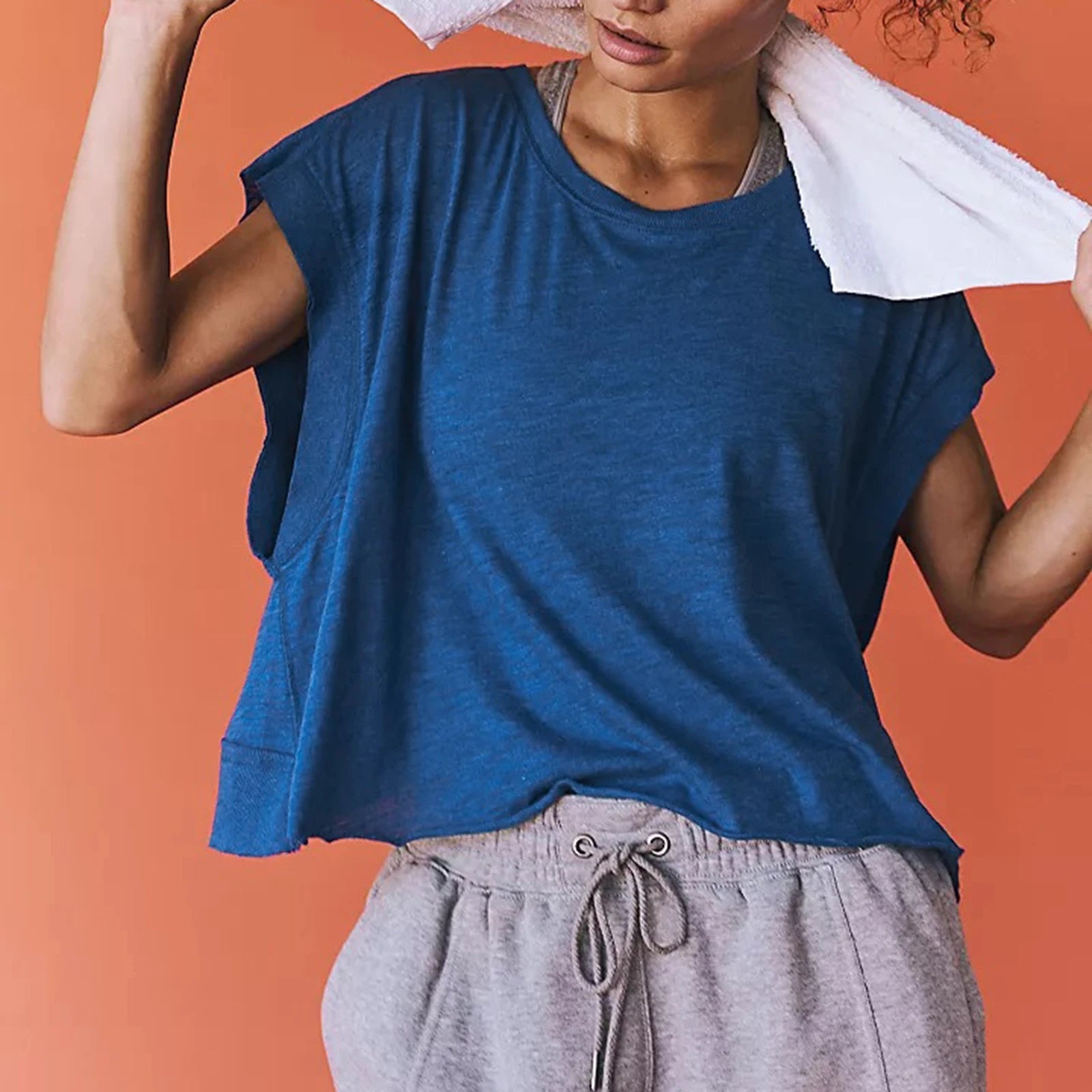 Women's blue crop tops, soft fabric, perfect for casual wear.