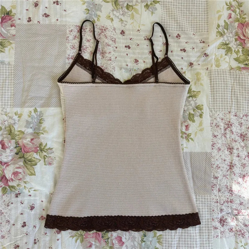 Women's brown lace crop tops, lightweight for casual summer wear