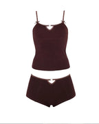 Women's burgundy crop tops and shorts set, soft and comfortable for lounging