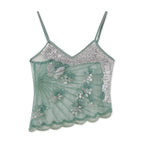 Women's green embellished crop tops with butterfly details for summer outings