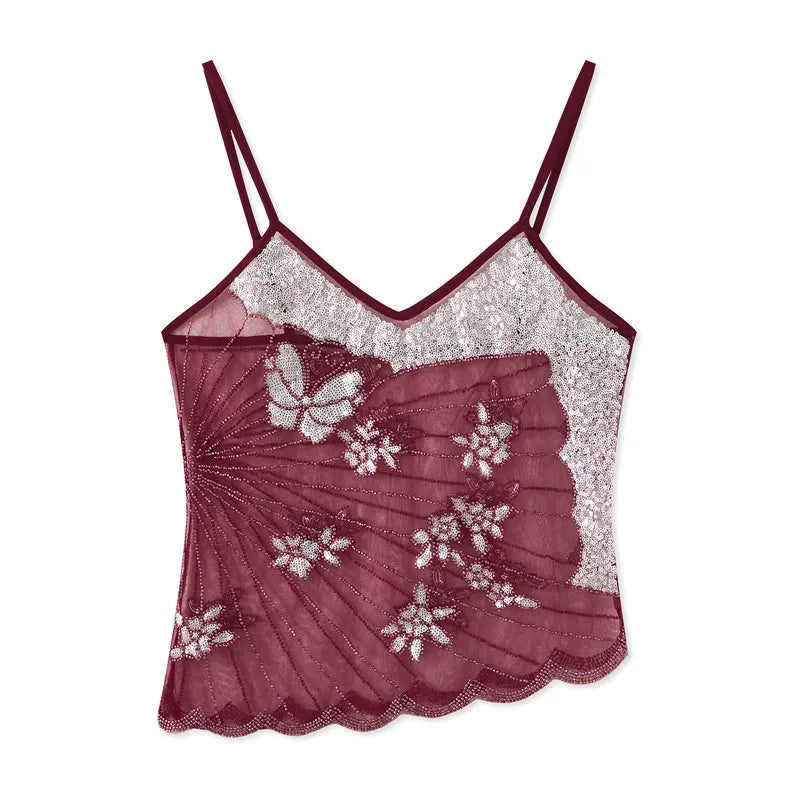 Women's burgundy lace crop tops with butterfly design for stylish outings