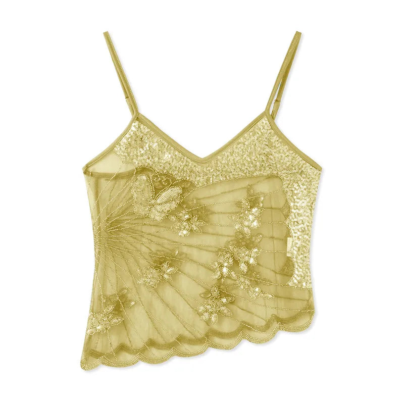 Women's yellow crop tops with butterfly design, perfect for summer outings