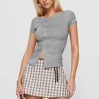 Women's gray crop tops, stretchy fabric, perfect for casual outings