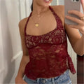 Women's burgundy lace crop tops, perfect for summer outings
