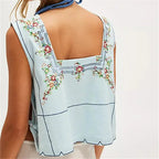 Women's blue embroidered crop tops, perfect for summer outings