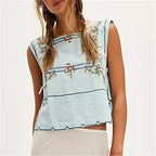 Women's blue embroidered crop tops for casual wear from VacationGrabs