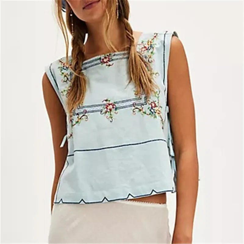 Women's blue embroidered crop tops for casual wear from VacationGrabs