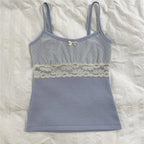 Women's blue crop tops with lace trim for casual outings