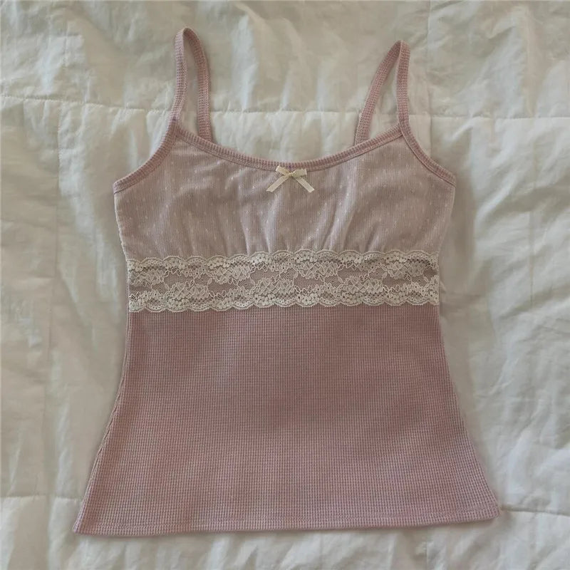 Women's crop tops in pink lace trim, perfect for summer outings