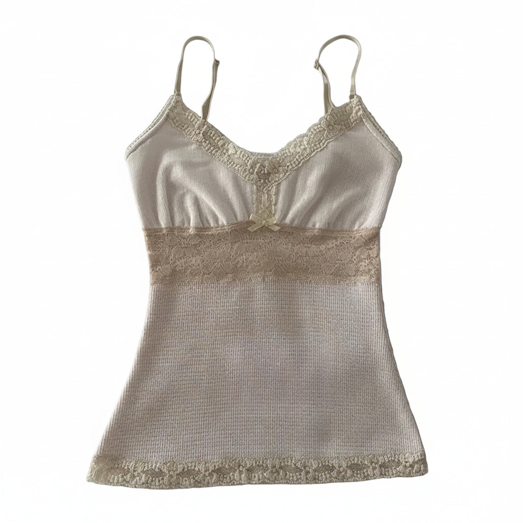 Women's lace-trimmed crop tops, light beige, perfect for summer outings