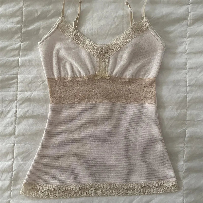 Women's lace-trimmed crop tops, light beige, perfect for summer outings