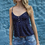 Women's navy floral crop tops in lightweight fabric, perfect for summer outings