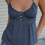 Women's navy floral crop tops, lightweight fabric for summer wear