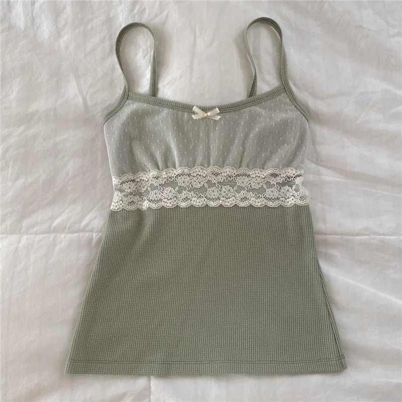 Women's green crop tops with lace trim, perfect for casual outings