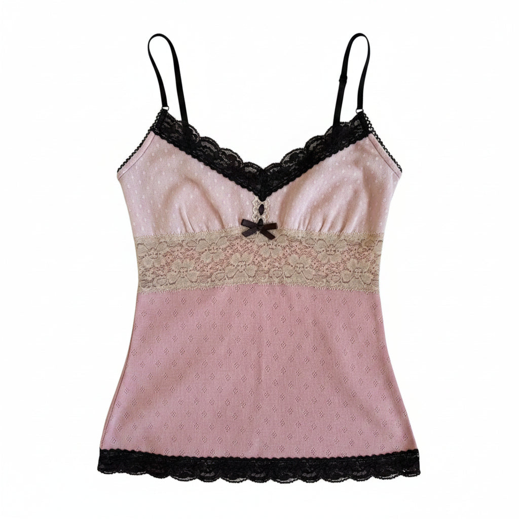 Women's lace trim crop tops in pink and beige for casual outings
