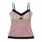 Women's lace trim crop tops in pink and beige for casual outings