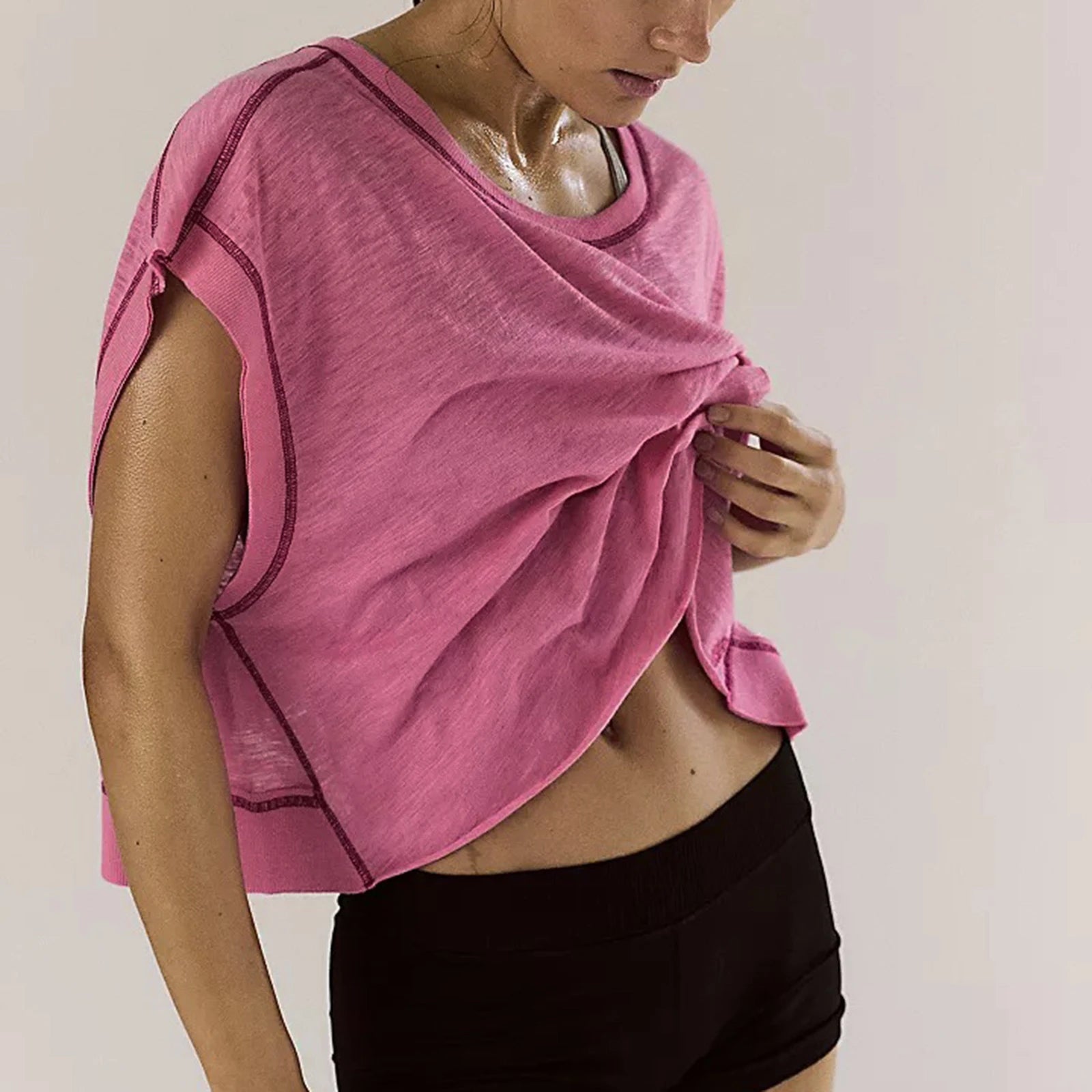 Women's pink crop tops in soft fabric, perfect for casual wear