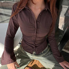 Women's striped crop tops in brown for casual outings