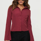 Women's ribbed maroon crop top, perfect for casual outings