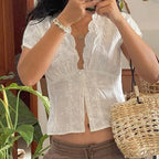 Women's white crop tops, lightweight fabric for summer outings