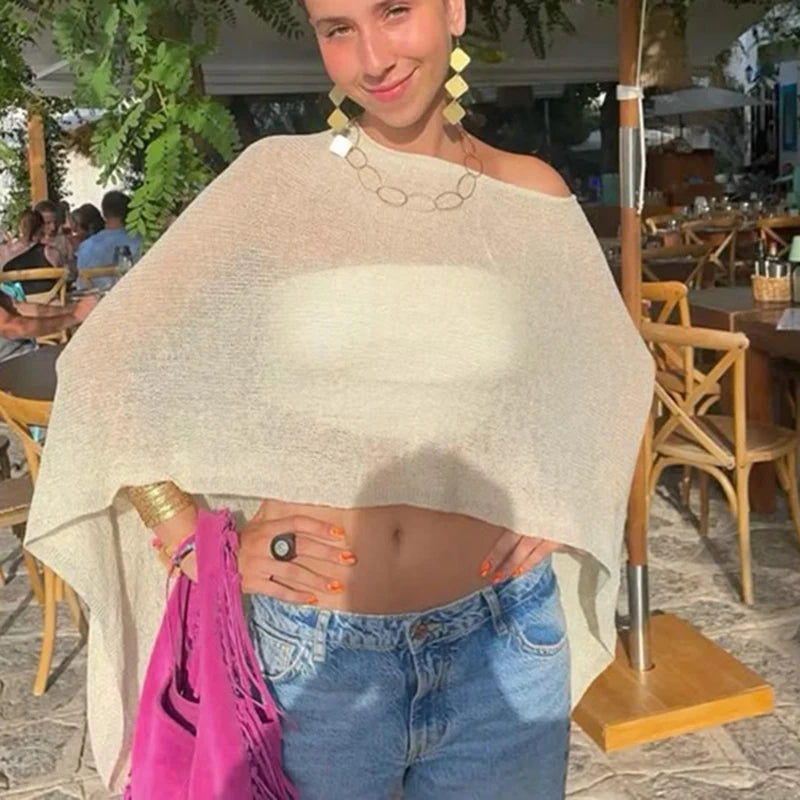 Women's lightweight sheer crop tops for summer beach outings