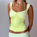 Women's yellow satin crop tops, perfect for summer outings