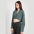 Cropped Button Up Shirt With Elastic Waistband - VacationGrabs