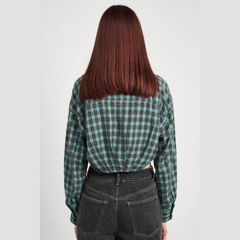 Cropped Button Up Shirt With Elastic Waistband - VacationGrabs