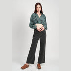 Cropped Button Up Shirt With Elastic Waistband - VacationGrabs