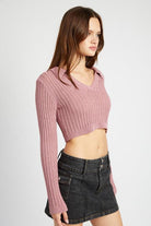 Women's Shirts - Tank Tops Cropped Collar Knit Top