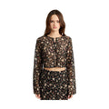 Emory Park cropped floral summer blouse in black with long sleeves and delicate floral patterns