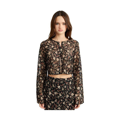 Emory Park cropped floral summer blouse in black with long sleeves and delicate floral patterns