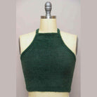 Leto Accessories cropped fuzzy halter top in green, perfect for stylish summer outfits