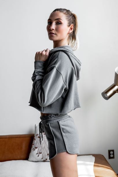 Women's gray cropped hoodie in soft material for casual wear