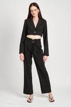 Cropped Jacket With Shirred Detail - VacationGrabs