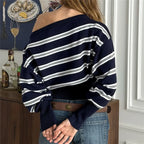 Navy and white striped cropped jumper sweater for casual outings