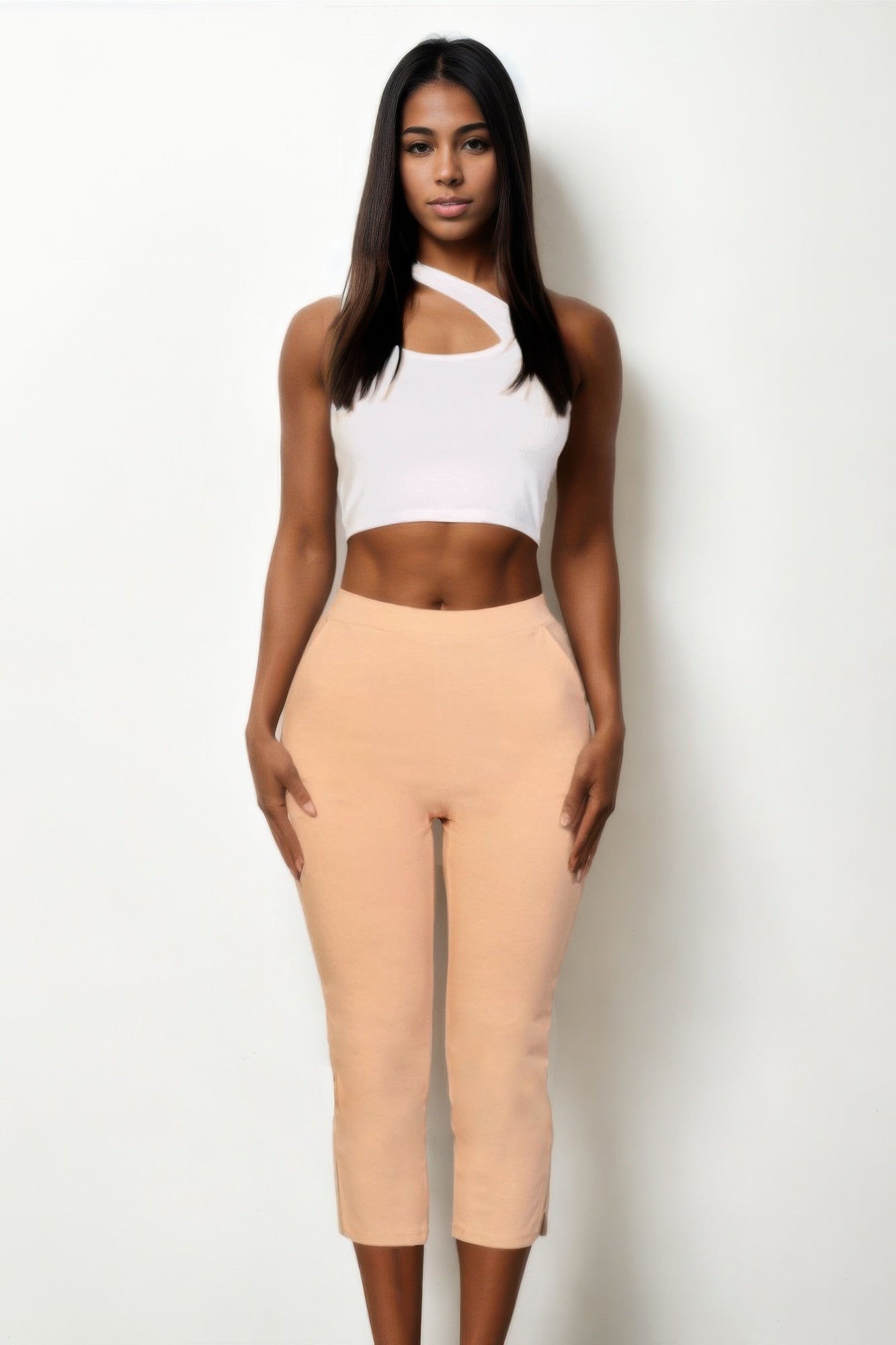Women's peach cropped pants for women, lightweight and stylish for summer wear
