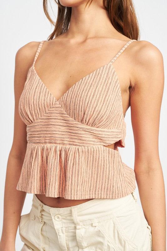 Women's Shirts - Cropped Tops Cropped Side Cut Spaghetti Strap Top