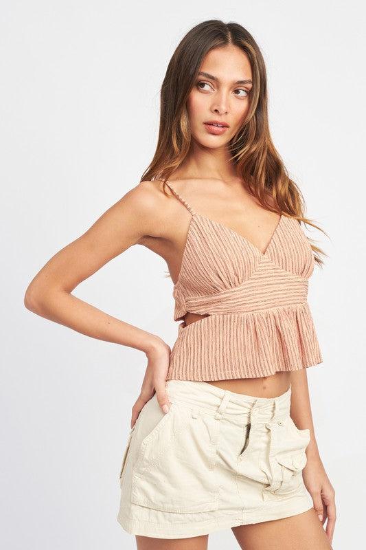 Women's Shirts - Cropped Tops Cropped Side Cut Spaghetti Strap Top