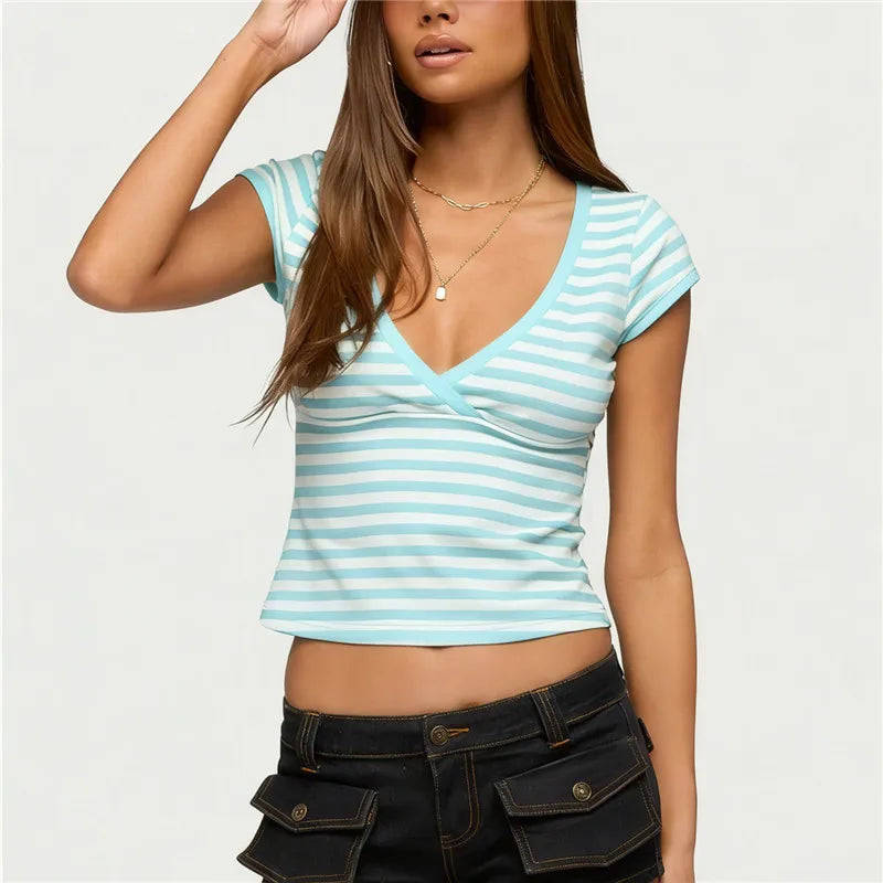 Women's striped cropped top, soft cotton, casual wear