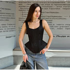 women's black cropped top, tailored fabric, stylish urban wear