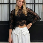 Women's black lace cropped top for stylish summer outfits