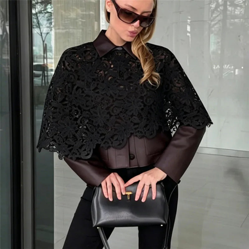 Women's black cropped top with lace detail for stylish outings