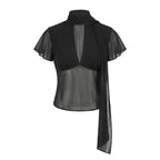 Women's black cropped top in sheer fabric, perfect for casual outings
