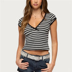 Women's cropped top, black and white striped, casual summer wear