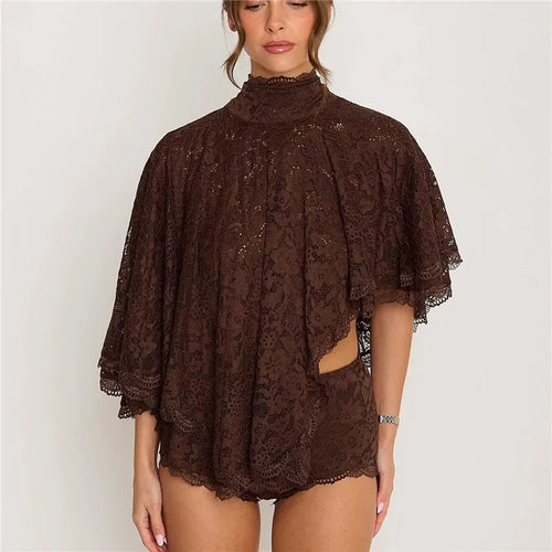 Brown lace cropped top, perfect for beach cover-ups